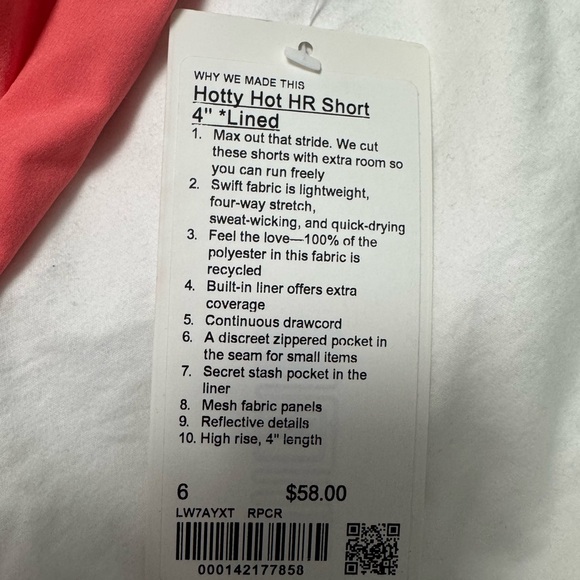 Lululemon Hotty Hot HR Short 4” NEW WITH TAGS - Picture 2 of 2